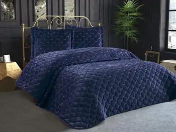 

Roman Velvet Padded Double Bed Cover Navy Blue