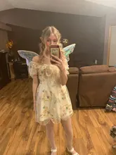 Mini Dress Puff-Sleeve Lace Print Chiffon French Korean-Style Sexy Vintage Women Floral