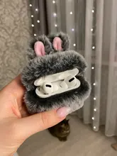 Ear-Fur-Case Capa Carabiner Plush-Cover Apple Airpods Rabbit Soft Wireless for 1-2/Wireless/Charging-fluffy-box