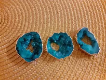 Colgantes de Druzys naturales azules para mujer, Charms, conector de piedra de cuarzo, colgante de lágrima dorada, regalo de joyería, collar de drusa DIY a granel