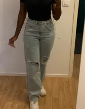 Pantalones vaqueros de talla grande para mujer, Jeans para novio, y2k, de cintura alta, rasgados para mamá, 2021