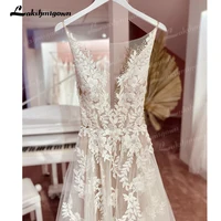 Modern New V-Neck Tulle Wedding Dress A-Line Backless Sleeveless Bridal Gown For Women Vestido De Novia Lakshmigown 2