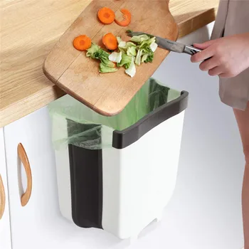 

Kitchen Garbage Bin Hanging Trash Can Cabinet Door Wall Mounted Folding Waste Bin For Bathroom Toilet Waste Storage Container