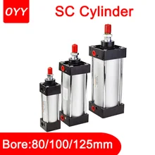 Pneumatische Cilinder SC80/100/125Mm Slag 25-1000Mm Dubbelwerkend Zonder Magnetische Aluminium Standaard Air cilinder Sc