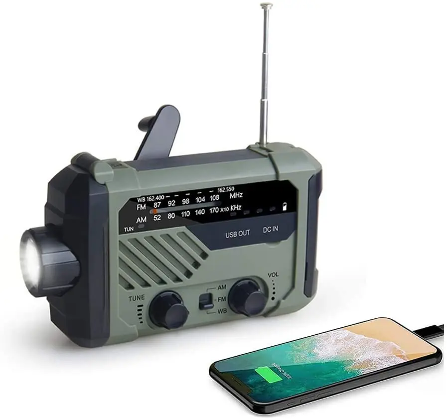 Emergency Radio 2000mAh-Solar Hand Crank Portable AM/FM/NOAA Weather Radio with Flashlight&Reading Lamp Cell Phone Charger