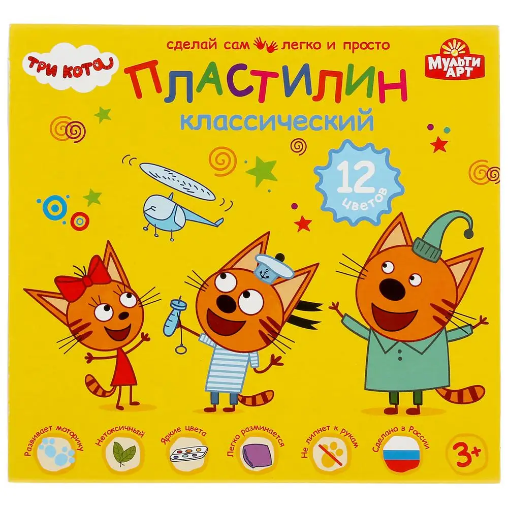 Пластилин классический Три Кота 12 цв (180 г) MultiArt 100MODCLAY-12-180G-TC | Игрушки и хобби