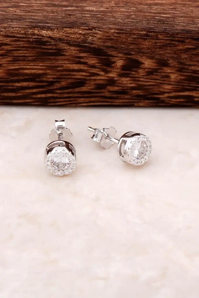 

Diamond Mounted Rhodium Silver Earring 4319 High Quality Hand Made Original Filigree Silver Jewellery Gift for Women