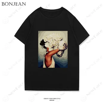 

Abstract Peonies Flower Sexy Avatar Girl Printed T Shirt women Harajuku Cotton Short-sleeved Tops & Tees Casual Female T-shirt