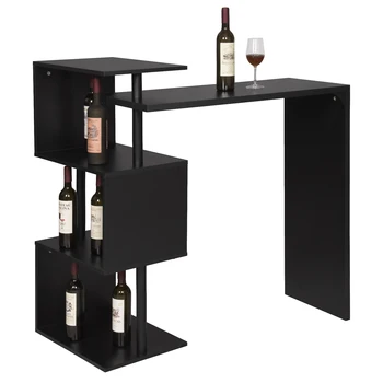 

1PC Kitchen Bar Bistro Counter Table Breakfast Dining Black Coffee Table with 2-Tier Storage Rack Shelves for Beverage Display