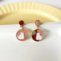 Fashion Cute Animal Kitten Leaf Dangle Earrings For Women Cat Rabbit Moon Flowers Asymmetrical Sweet Earring Girl Party Jewelry