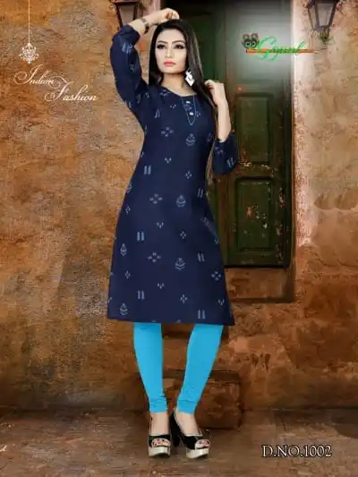 1002 Индийская традиционная Kurti 3 четверти рукав хлопковая куртка Болливуд дизайнерская Стильная туника с принтом Топ женское платье Повседневная праздничная одежда - Цвет: 1002