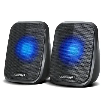 

Audiocore 2.0 Stereo Speakers with LED Lighting for PC Laptop Smartphone 2x3W RMS USB AUX Compact Portable