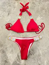 Rhinestone Swimsuit Bikini-Set Metal-Chain Crystal Diamond Luxury Women Aristocratic