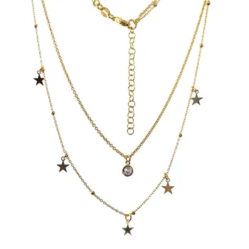 

Choker Sterling Silver 925m gold plated double chain 43cm. 48cm. Combined ball chatón star