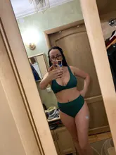 Swimsuit Women Biquini Ribbed Peachtan Sexy High-Waist V-Neck Stripe Sport Mujer Solid