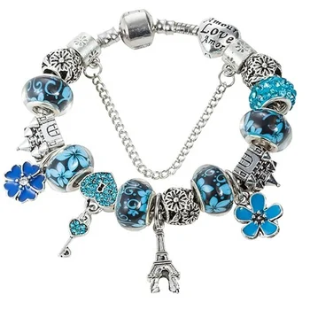

ANGEMIEL Eiffel Tower Paris Blue Charm Bangle Set