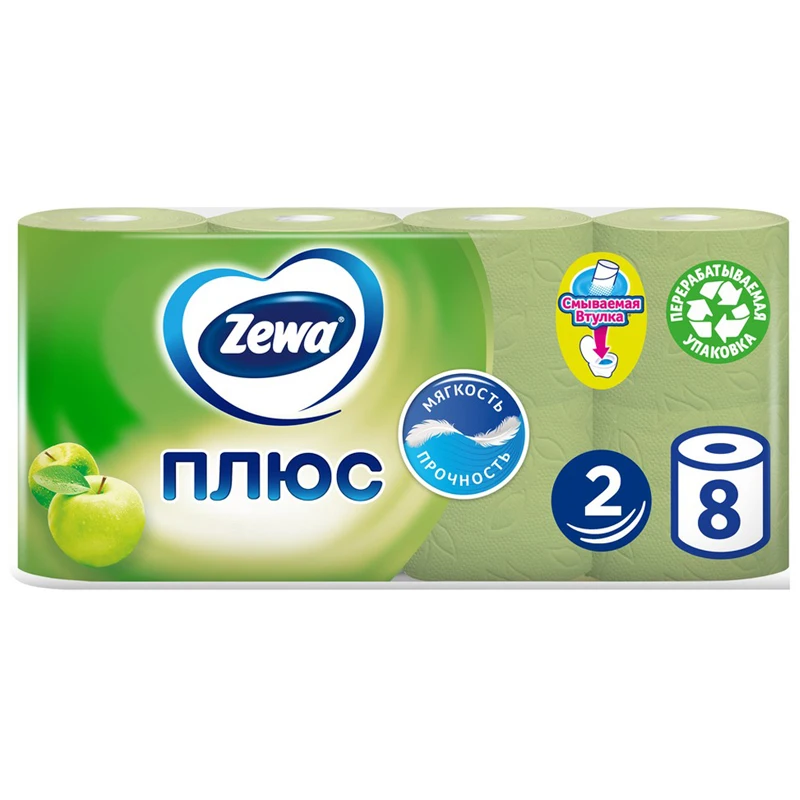 Туалетная бумага ZEWA PLUS Яблоко 2 слоя 8 рулонов | Красота и здоровье