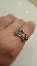 Huitan-anillos de banda estilo Partysu para mujer, 3 filas con piedra redonda de circón Blanco/azul, anillos y joyas para boda para mujer, artículo Simple