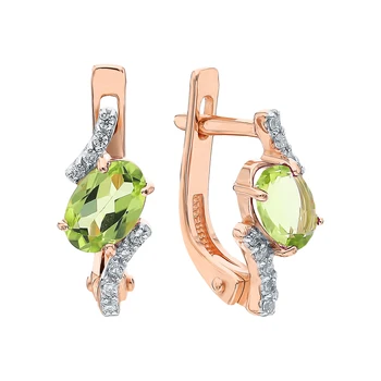 

Gold earrings with хризолитом and cubic zirconia sunlight