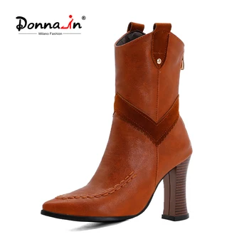 

Donna-in New Fashion High-heel Pointed Toe Boots For Women 2020 Winter Western Thick Heel Chelsea Boot Female Shoes Large Size