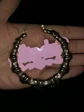 Fashionbomba-pendientes de aro de bambú con nombre personalizado para mujer y niña, joyería láser de acrílico, Piercing con nombre personalizado, C4