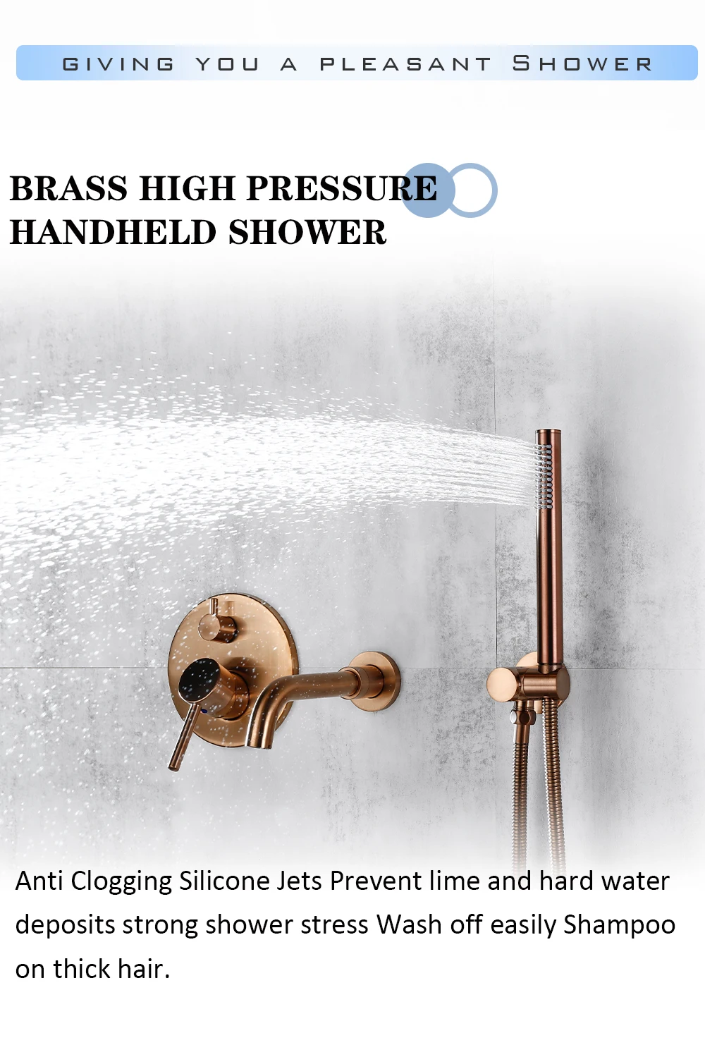 Bagnolux Brushed Rose Gold Brass Hot Cold Water Concealed Rainfall Head Single Handle Mixer Bathroom Tap Bathtub Shower Faucets