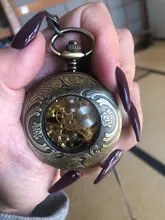 Reloj de bolsillo mecánico Retro de bronce para hombre, diseño Polar Express, números romanos, esqueleto hueco, cadena de Reloj de bolsillo mecánico