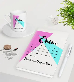 

Personalized Birthday Calendar White Notebook Pen Turkish coffee Cup Set-4