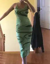 Vestido de punto verde con estampado de Cachemira para mujer, vestido Sexy ajustado sin mangas con tirantes finos, para fiesta en la playa, por debajo de la rodilla, Y2K, 2021