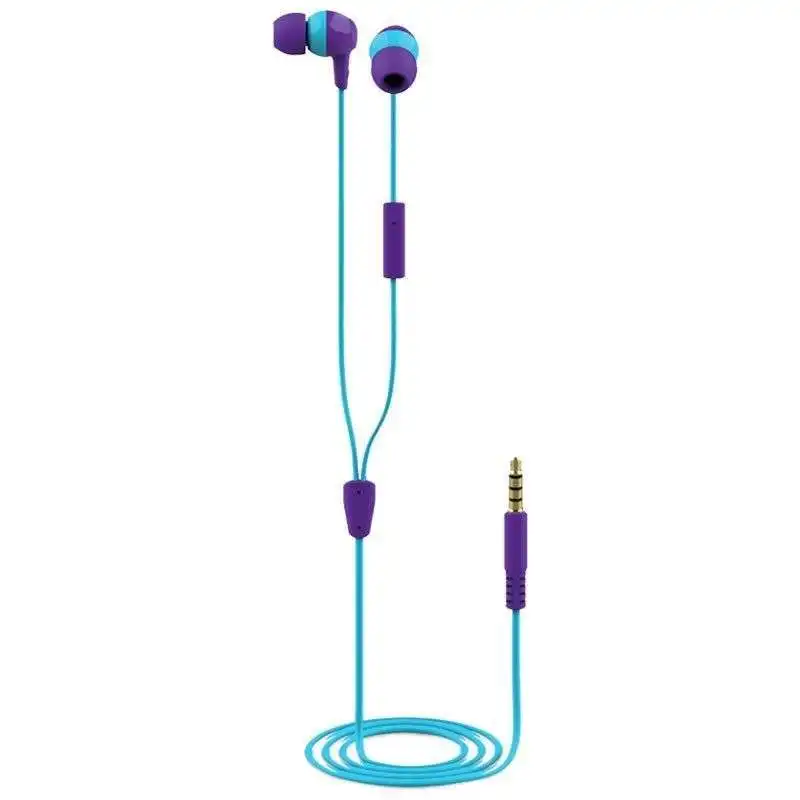 Kids in ear headphones trust buddi kids purple volume limitation cable control buttons stoppers