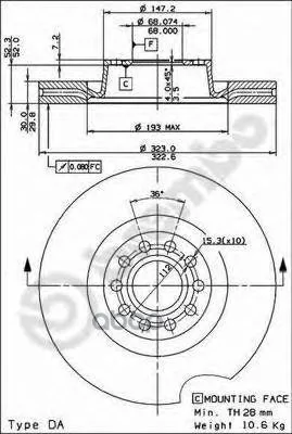 Диск Тормозной Передн Audi: A6 96-97, A6 Avant 96-97, A8 96-02 Brembo арт. 09.8324.11