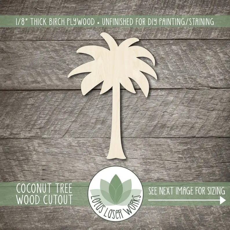 

Wood Coconut Tree Cutout, Blank Wood Craft Embellishments, Wooden Coconut Tree Shape