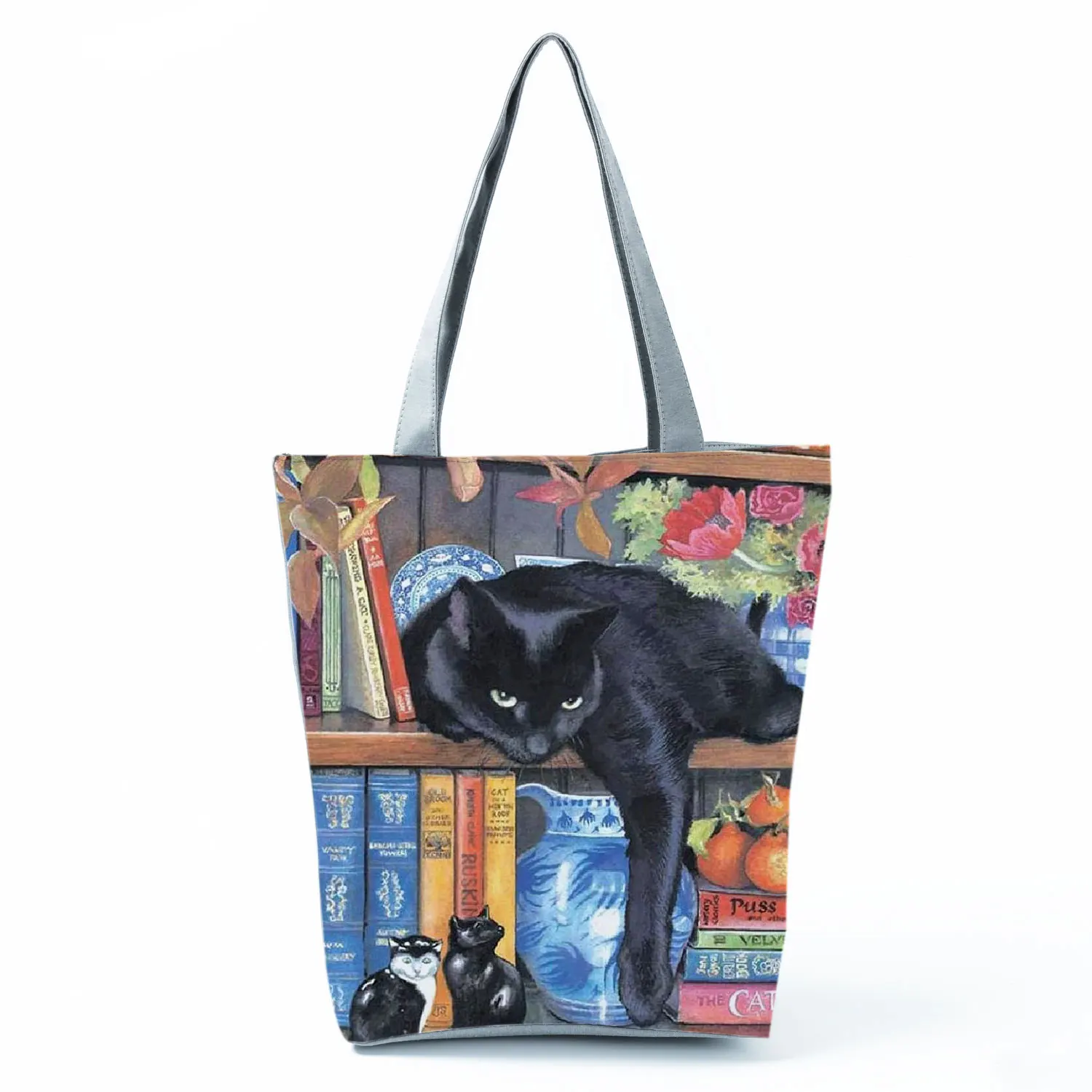 Customize Cute Oil Paint Cat Painting Print Women's Designer Tote Bags Fabric Eco Reusable Shopping Shopper Bag School Book Bag designer bags