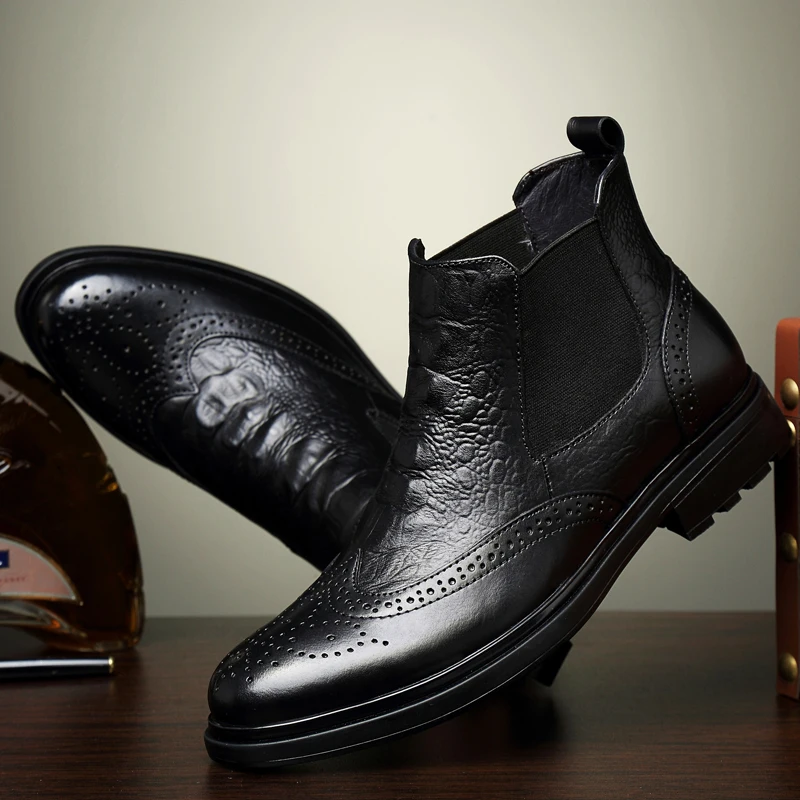 

Autumn Winter Genuine Leather Boots Men Shoes With Vintage Classic Male Casual Motorcycle Boot Mens Boots Size 36-47