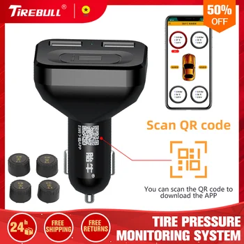 

Tire Pressure Monitoring System Live Voice Mobile APP 4PCS Sensor Android Alarm Car 24h Parking Detection Cigarette lighter TPMS