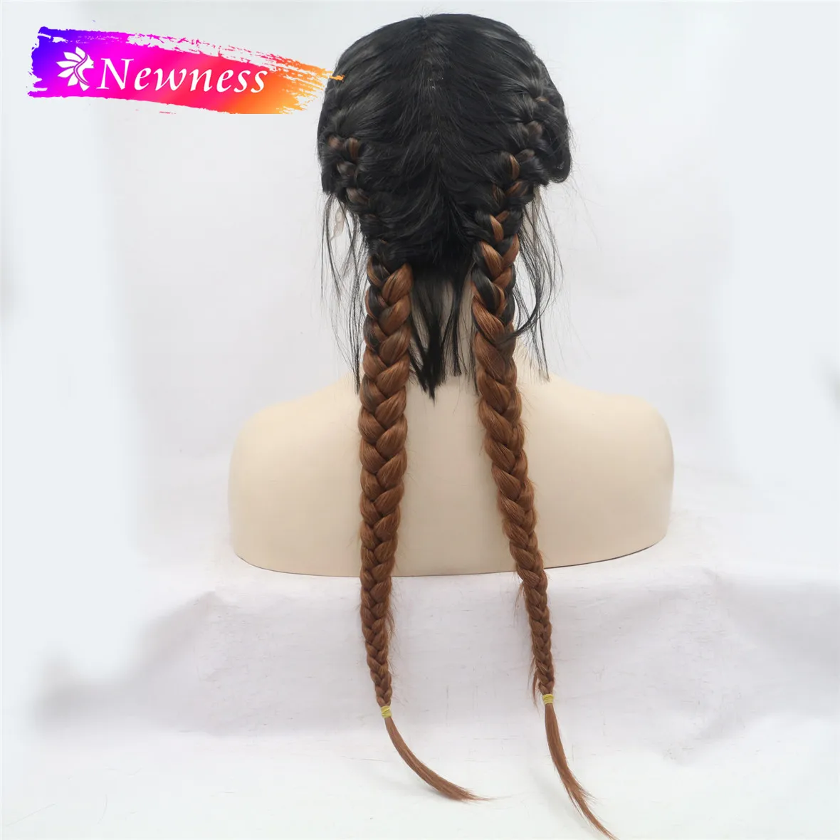 Newness Two Braid Lace Front Wigs For Women Middle Part Long Synthetic Wig With Natural Hairline