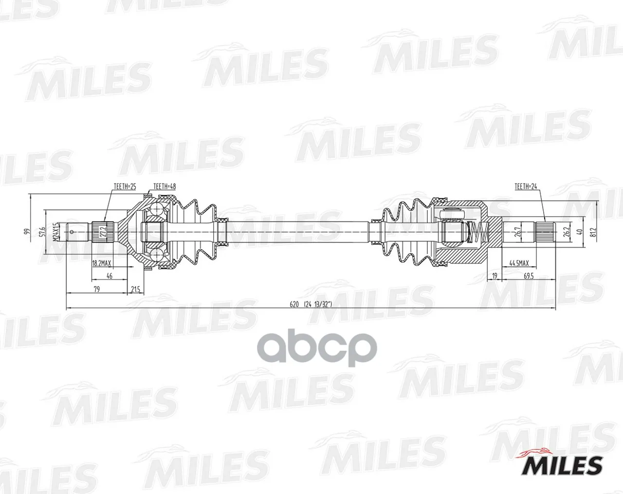 Привод В Сборе Peugeot 406 1.6-1.9d 95-04 Лев. Abs Miles Gc01096 Miles арт. GC01096