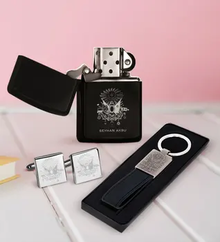 

Personalized Ottoman Crest Cufflink Lighter and Keychain Set