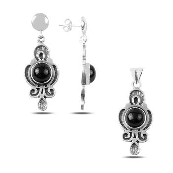

Kutaydan Onyx Stone Handwork 925 Sterling Silver Set Made in Turkey