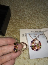 LUOTEEMI Caliente Cristalino Multicolor Ronda Collar y Colgantes para Las Mujeres de Oro Rosa de Color Multicolor CZ Circón Colgante de Collar