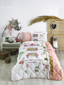 

Multi Color Quilt And Duvet Cover Set 100% Cotton Made Single Comfortable Sleep Set ALOHA PINK