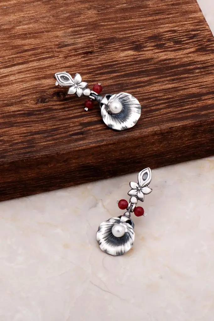 

Design Pearl Zircon Flower Silver Earring 4783 High Quality Hand Made Original Filigree Silver Jewellery Gift for Women