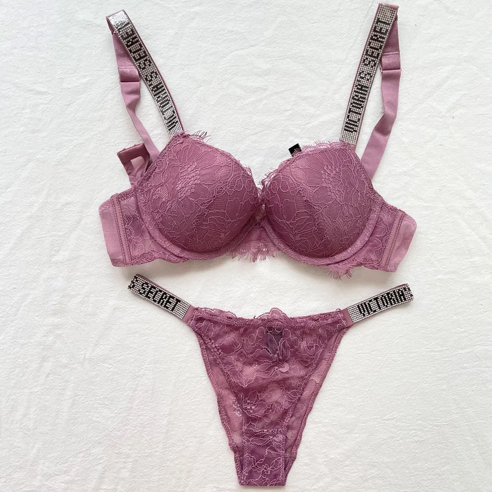 NEW Sexy Rhinestones Comfortable Lingerie Femme Set Push Up Bra Victoria's Secret Women Lingerie Set 2 Pieces Brand Underwear