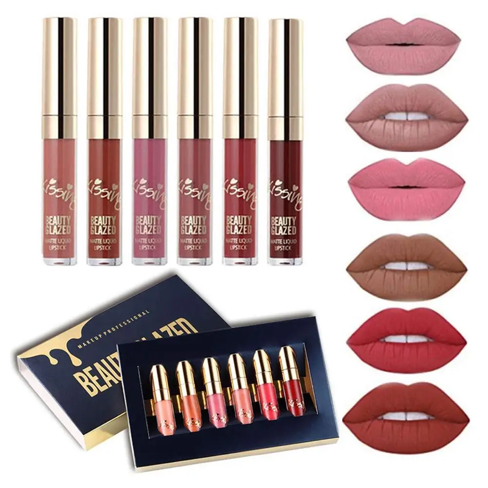 

6Pcs/set Matte Lip Gloss Set Liquid Lipstick Waterproof Long Lasting Moisturizing Lipstick Women's Lip Tint Beauty Cosmetics Set