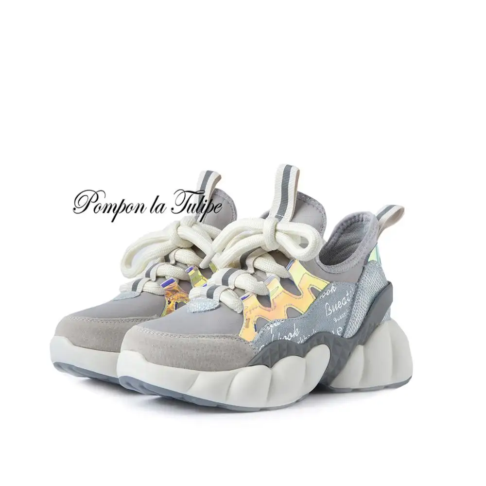 

BHS 9011214 Genuine Cow Leather Suede Patchwork Pigskin 6CM Platform Sport Walking Running Training Casual Shoes Women Sneakers