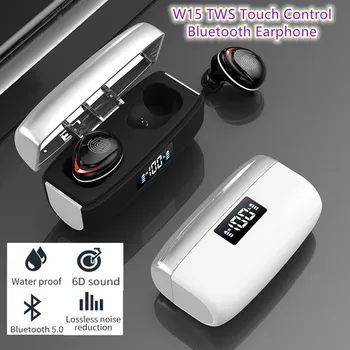 

W15 TWS5.0 Touch Bluetooth Earphone 1200mAh Cabin Digital Display 6D Sound Waterproof Earpieces Noise Reduction Wireless Earbuds