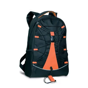 

Backpack in black color and decorative rope on the front, 600D polyester. Side mesh pockets.