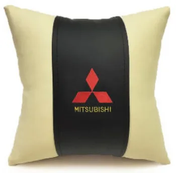 

Eco-leather cushion with Mitsubishi logo (size: 32x32 cm, color: beige with black insert, removable pillowcase with zipper)