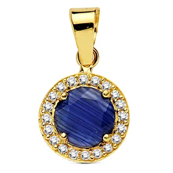

18k gold pendant round blue stone zircons 9mm. [AB3141]