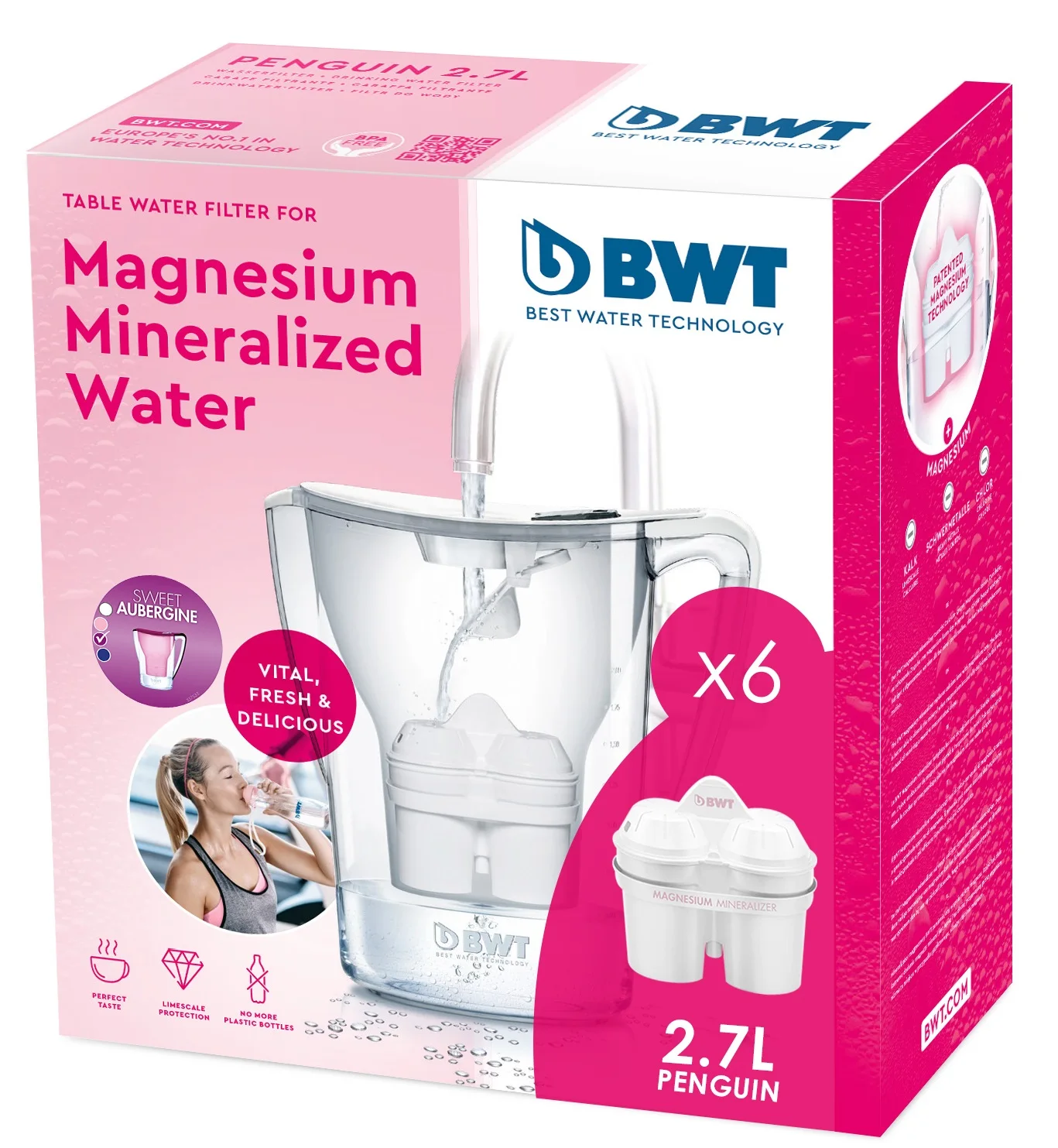 Filtri BWT Filtro per acqua da tavolo Penguin 2,7 1 cartuccia bottiglia di  vetro (550 ml), bianco (815046)